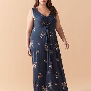AdditonElle Printed V-Neck Maxi Dress Blue X